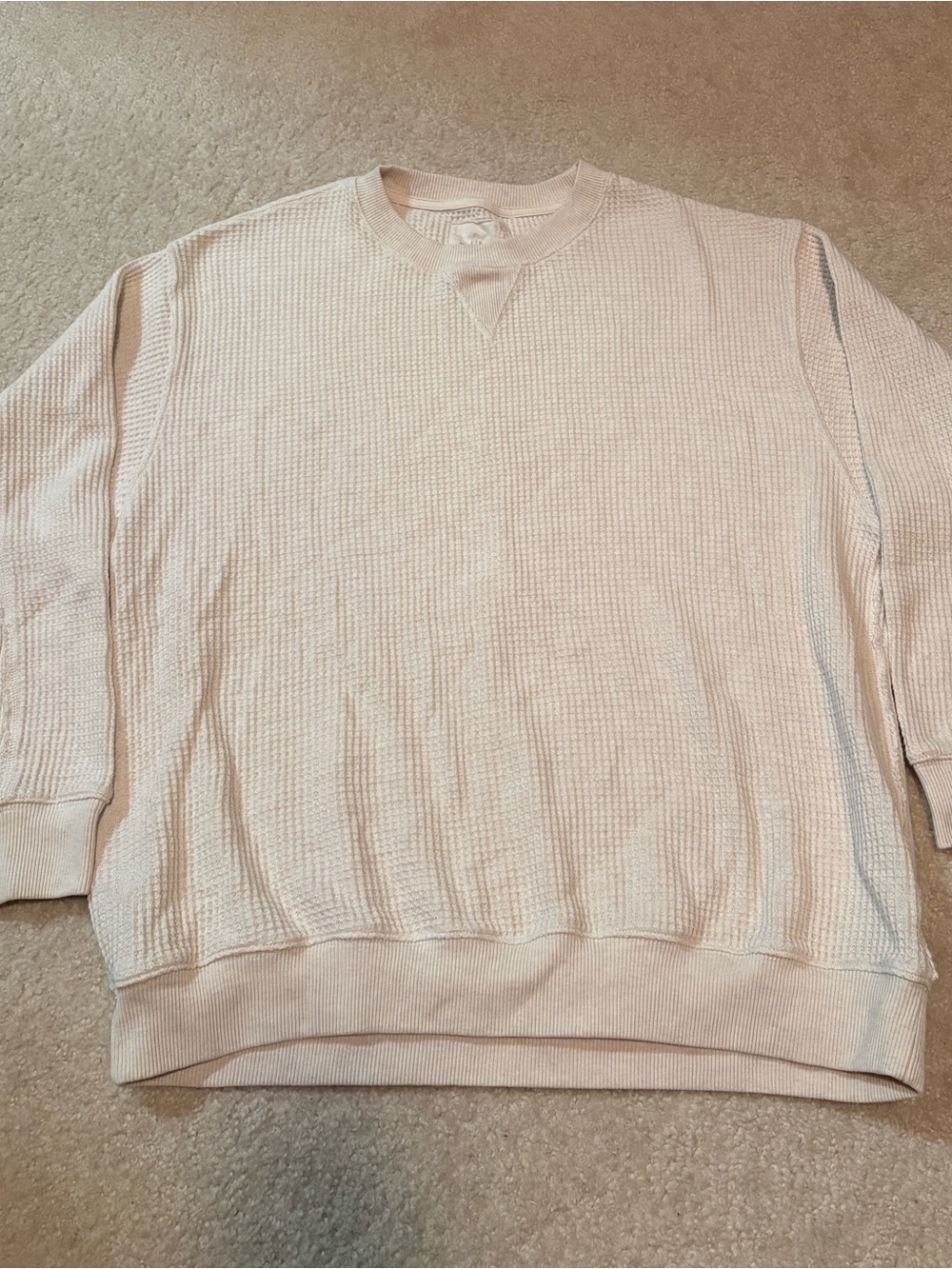 aerie Cream Waffle-Knit Crewneck Pullover